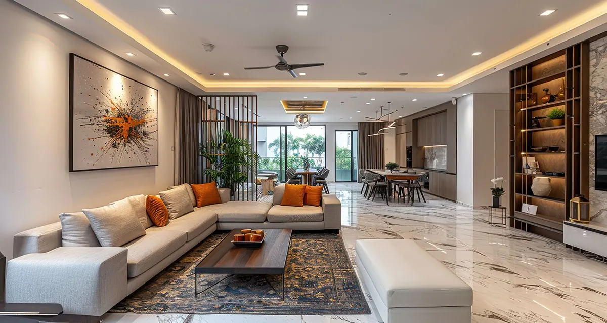 Luxury living room interior at Brigade Gateway Neopolis