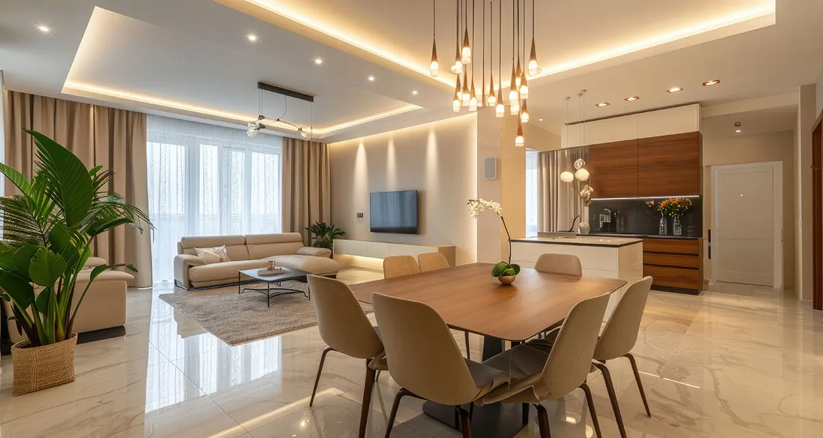 Open-plan living and dining area at Brigade Gateway Neopolis