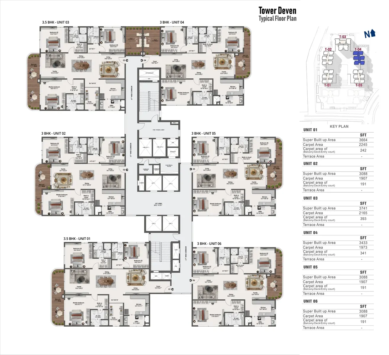Sattva Lago Tower T4 3 and 3.5 BHK floor plan