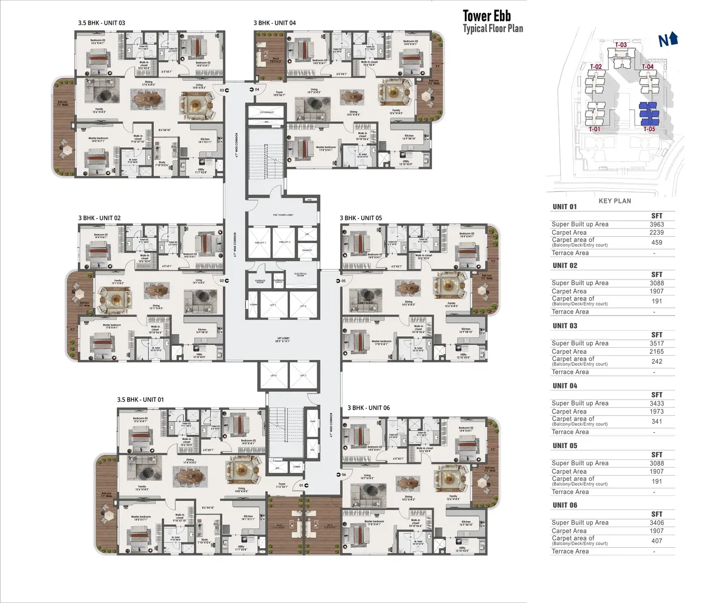 Sattva Lago Tower T5 3 and 3.5 BHK floor plan